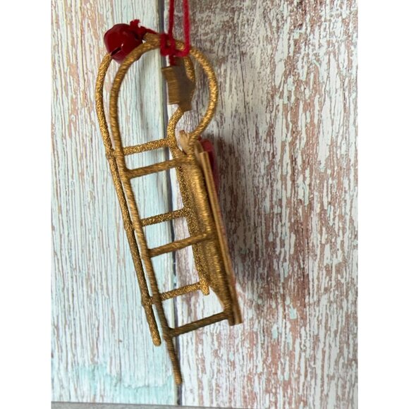 Kurt Adler Gold Sled Ornament Red Heart & Star Accents 5 3/4" Long Christmas Hom - Picture 6 of 7